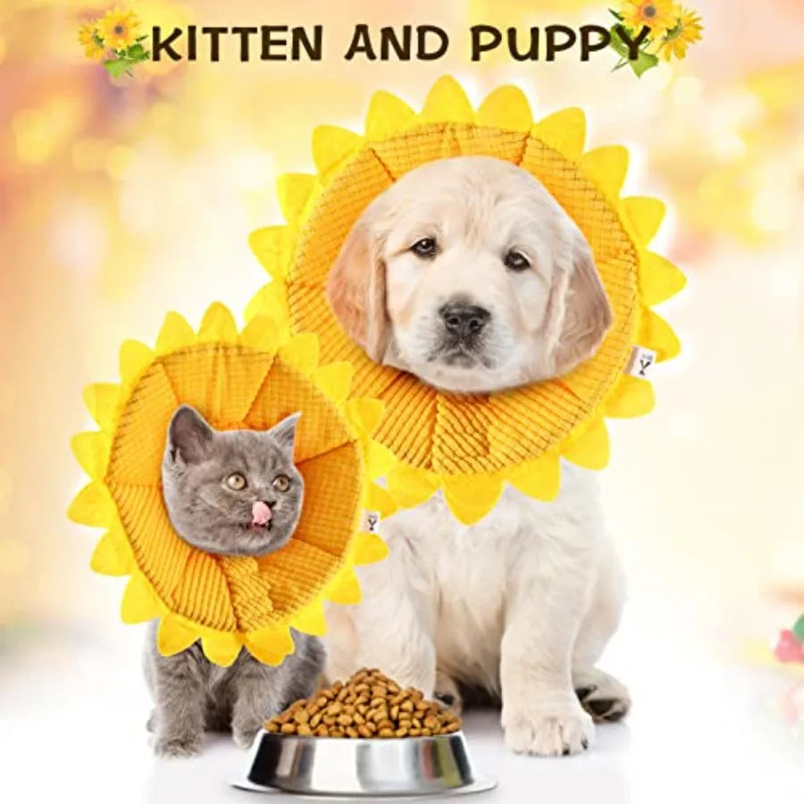 Sunflower Cat Recovery Cone Collar Soft Cotton Pet Cone Collar Adjustable Sunflower Elizabeth Postoperative Protection for Cats