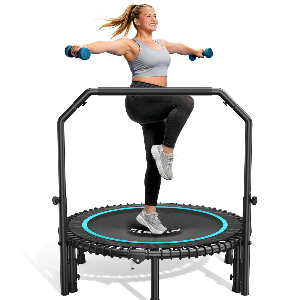 BCAN Mini Rebounder Trampoline With Adjustable Handle For Full Body Workout