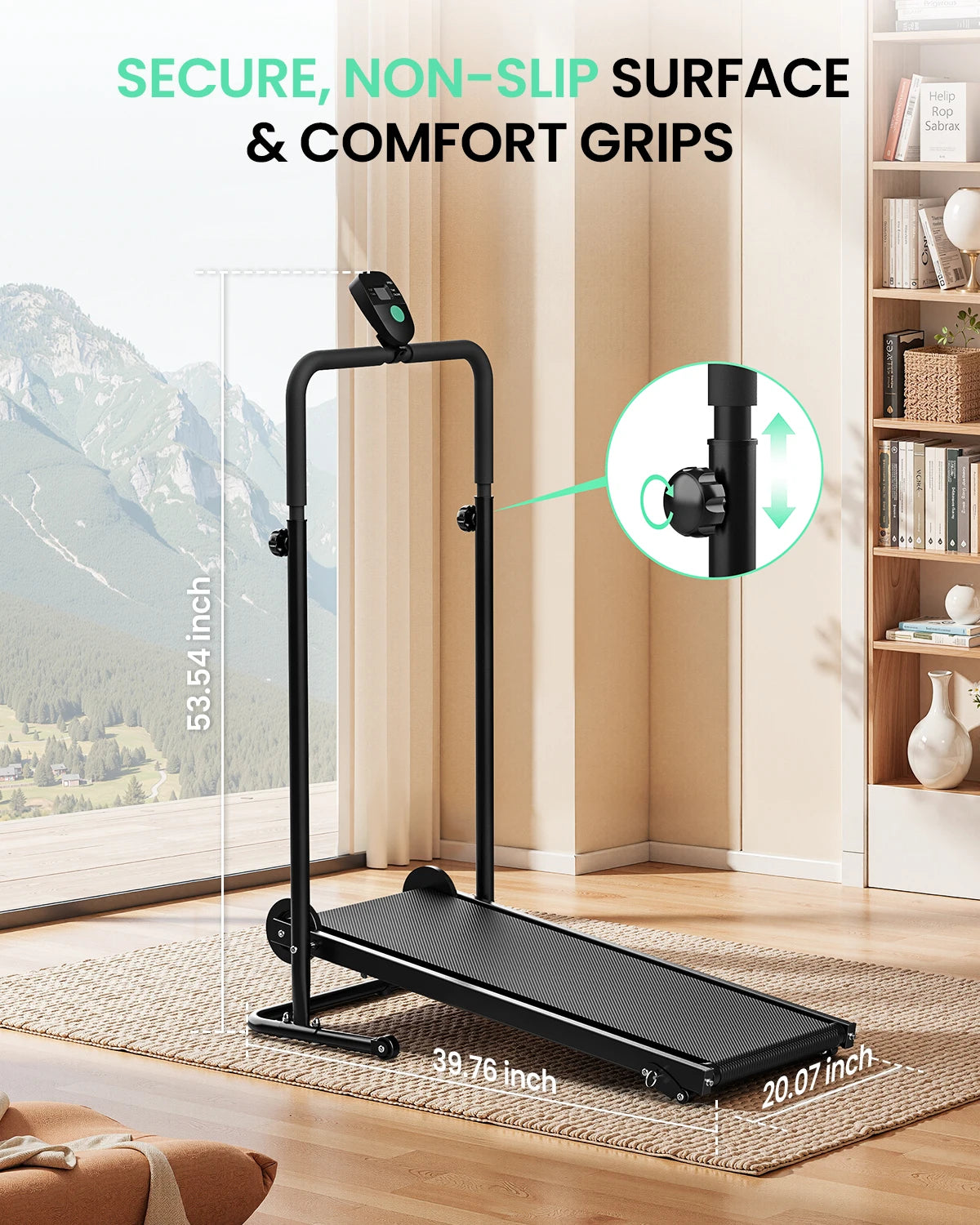AKLUER Motorless Treadmill With Dual Flywheels Fixed Incline LCD Monitor