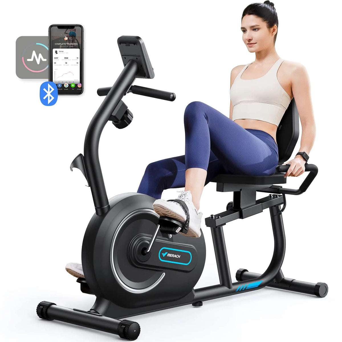 MERACH Recumbent Exercise Bike With Bluetooth App Connectivity Heart Rate