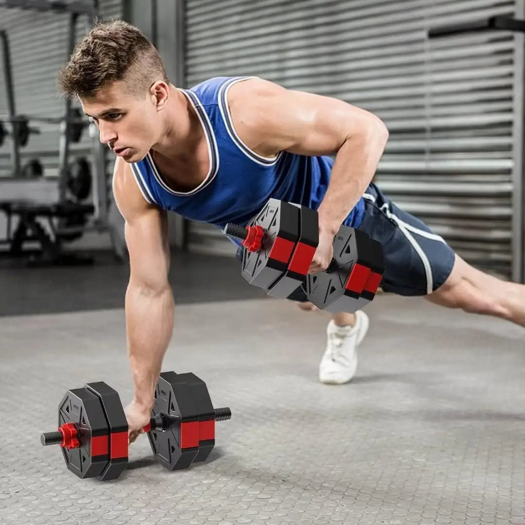 Adjustable Dumbbell To Barbell Set 44lb Anti Slip Grip 3in1