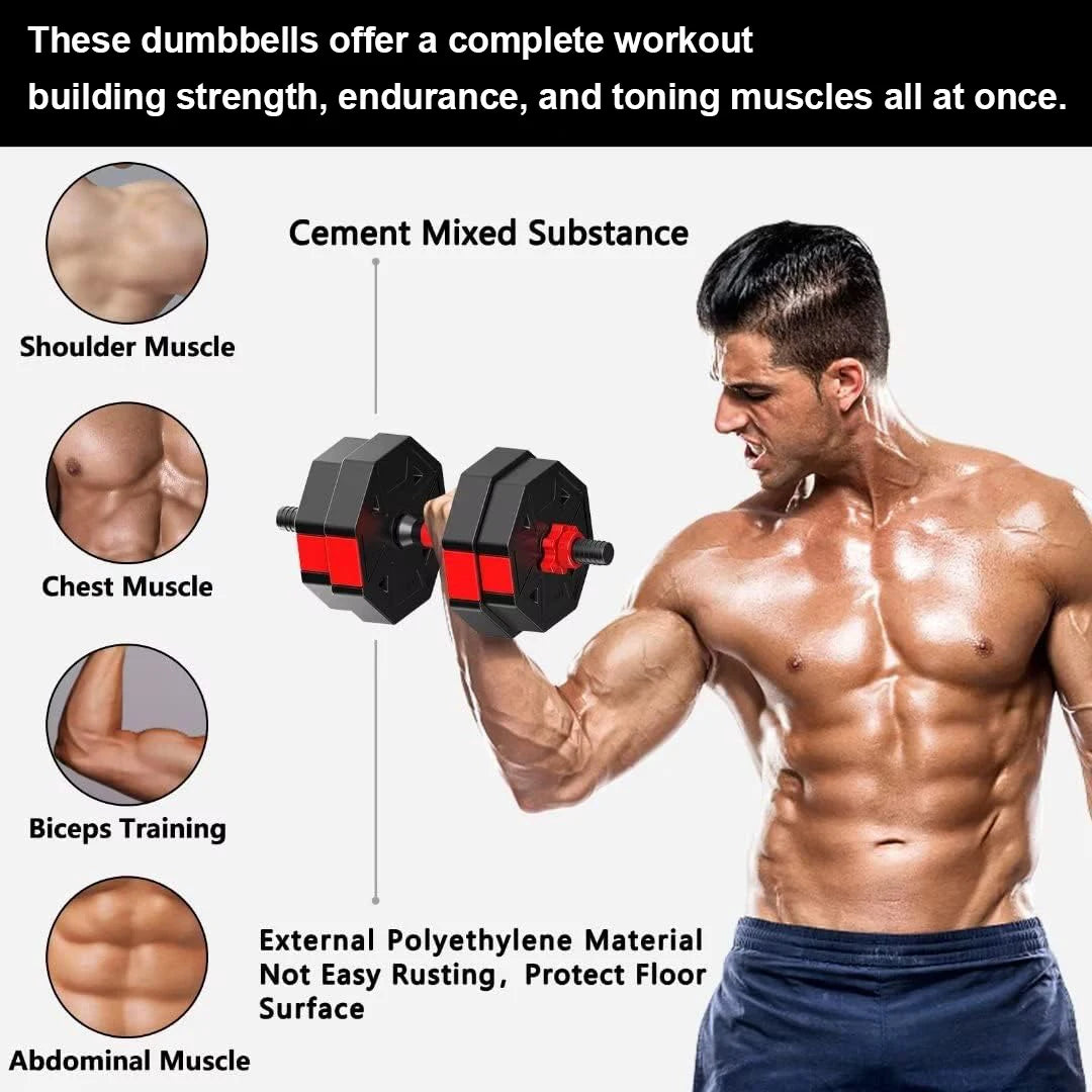 Adjustable Dumbbell To Barbell Set 44lb Anti Slip Grip 3in1