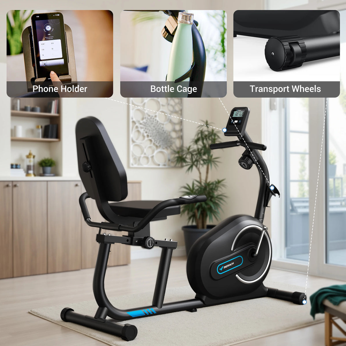 MERACH Recumbent Exercise Bike With Bluetooth App Connectivity Heart Rate