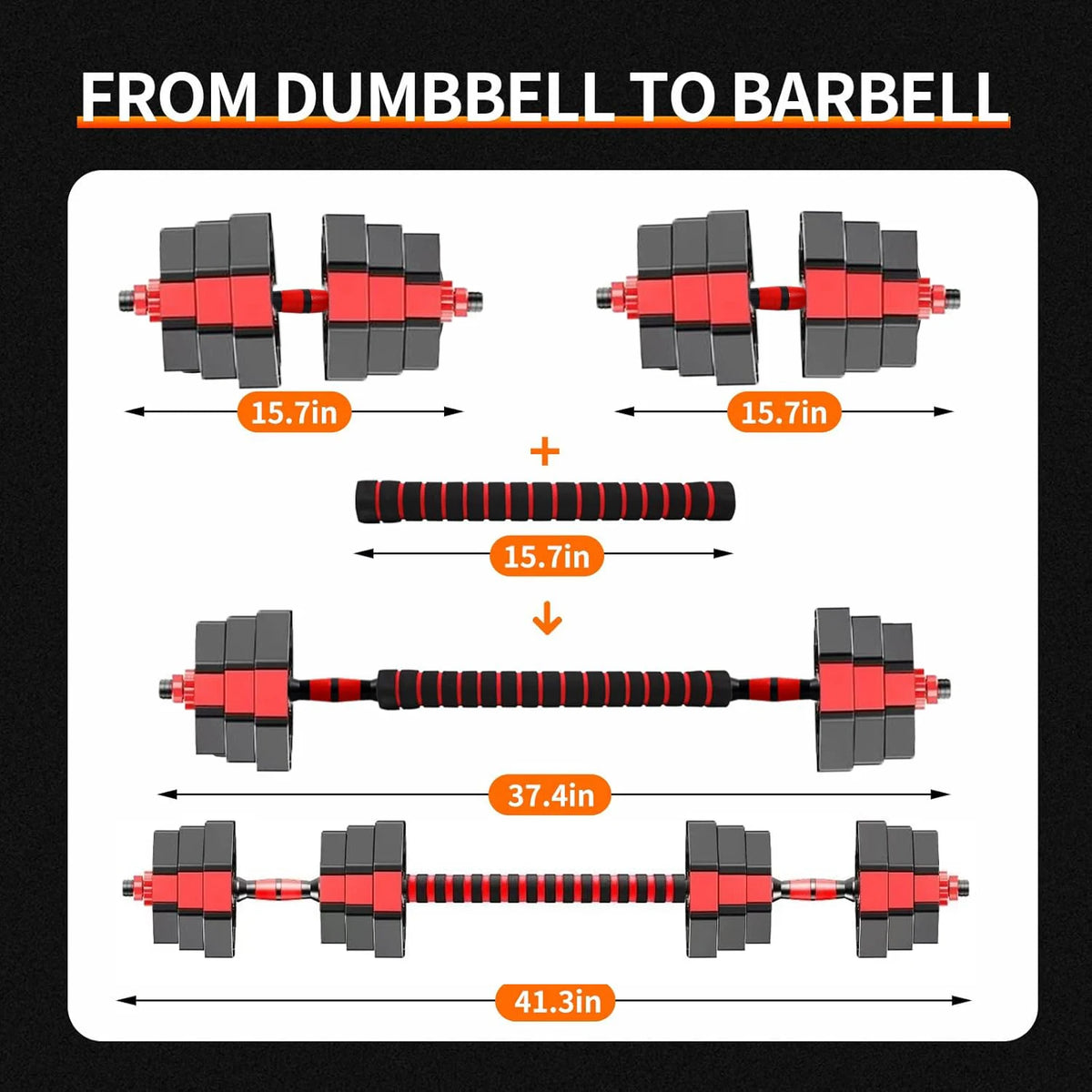 Adjustable Dumbbell To Barbell Set 44lb Anti Slip Grip 3in1