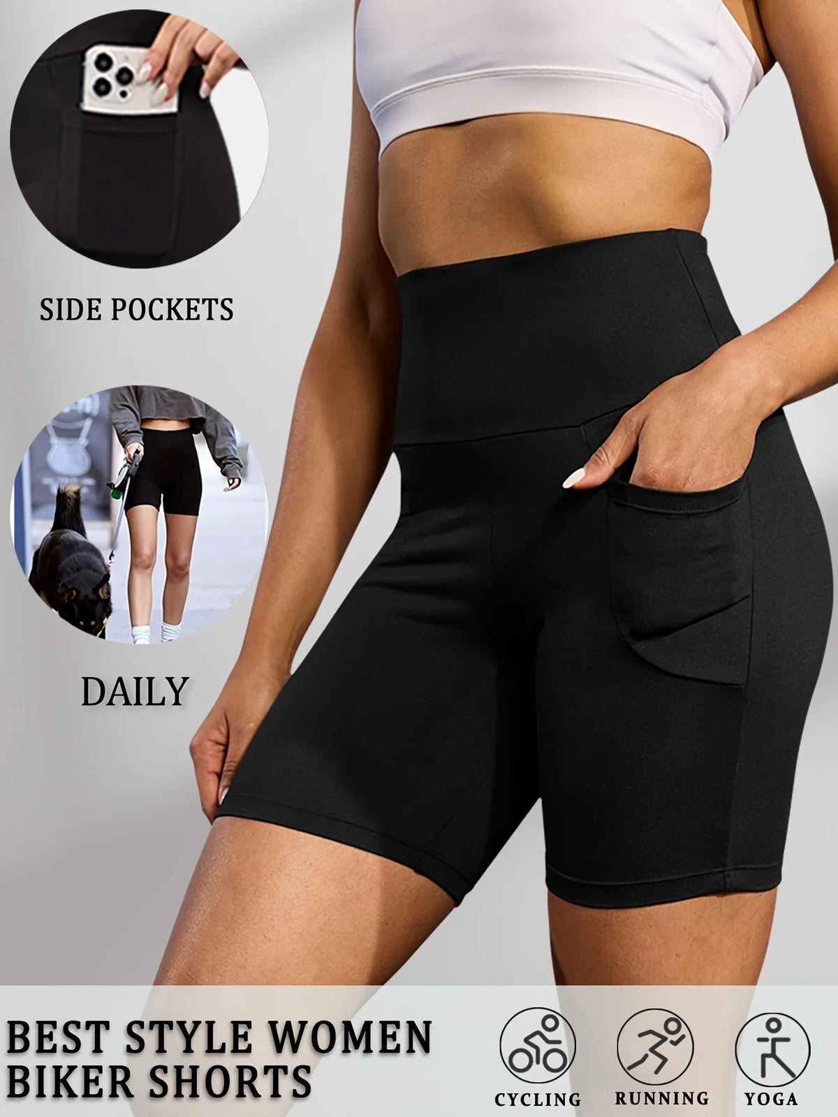 4pcs Women's High-waisted Shorts, Slim-fit Style, Breathable, High Elasticity, Solid Color, Suitable For Yoga And Running