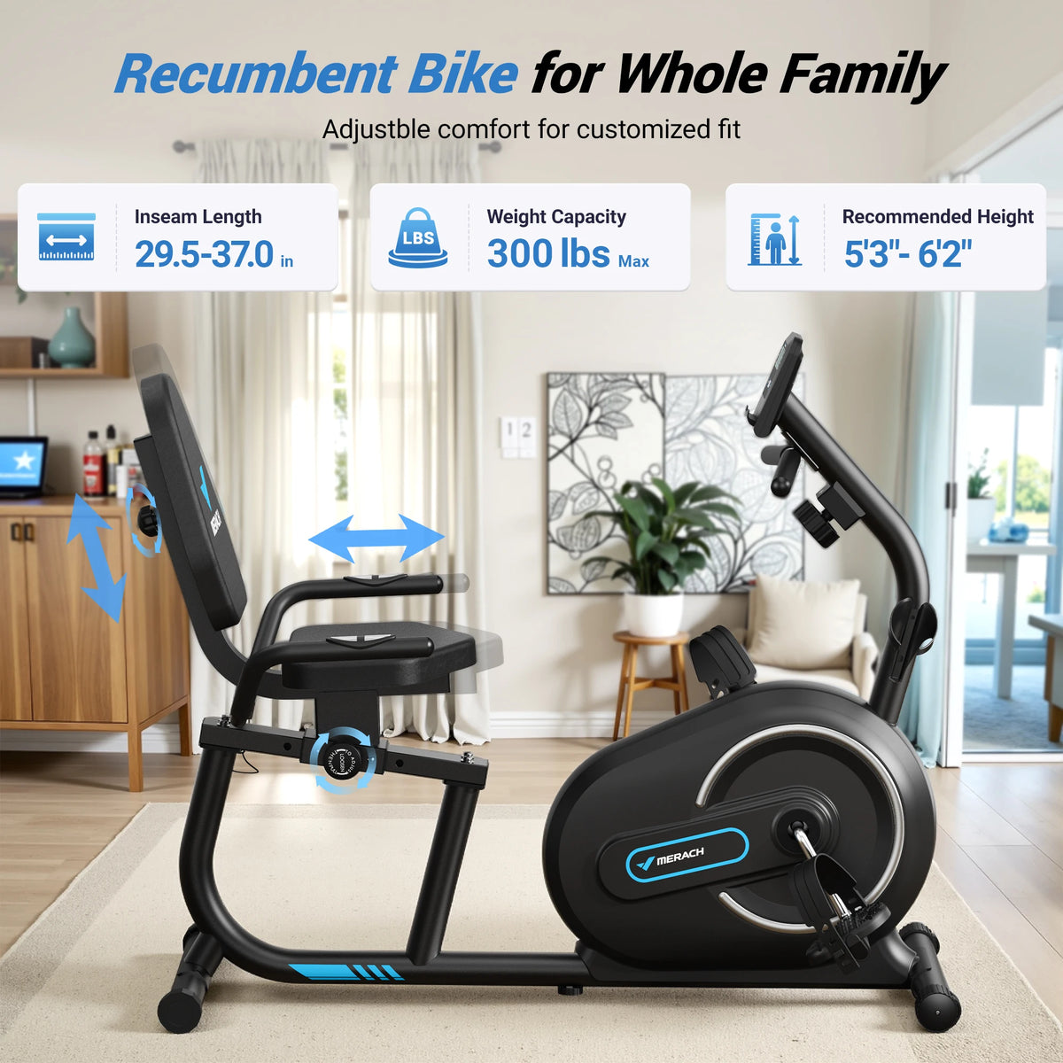 MERACH Recumbent Exercise Bike With Bluetooth App Connectivity Heart Rate
