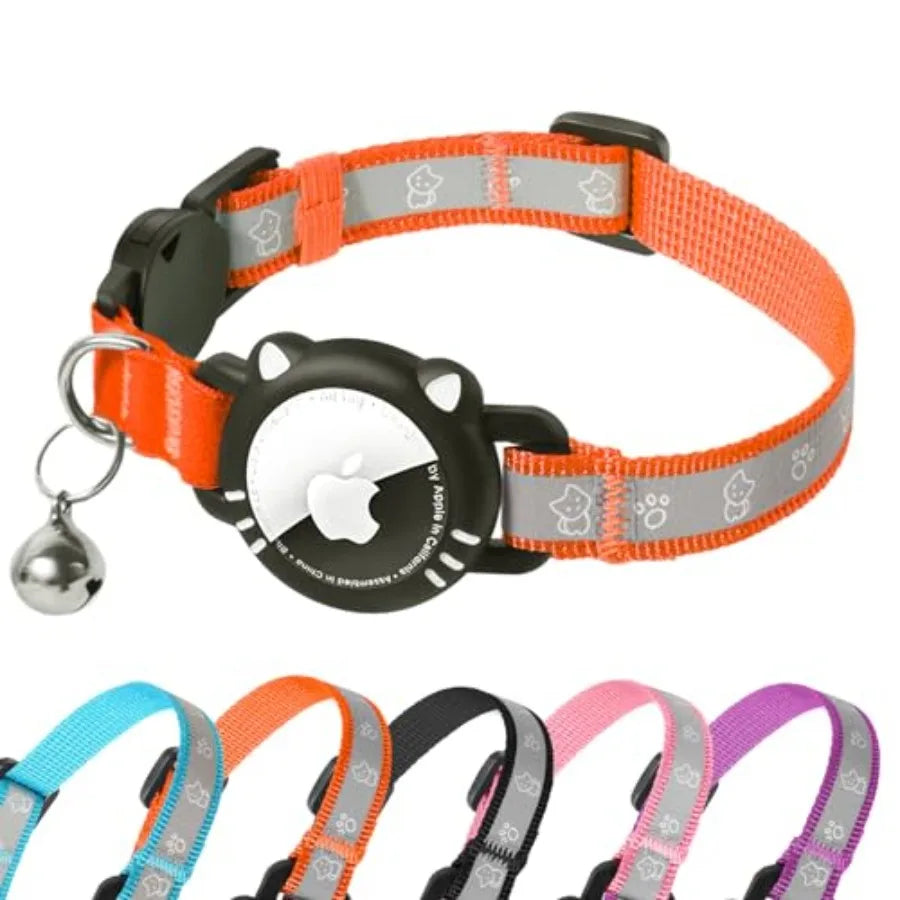 Airtag Cat Collar, Reflective Cat Collar with Apple Air Tag Holder, Breakaway GPS Tracker Pet Collar with Bell for Cat Kitten,