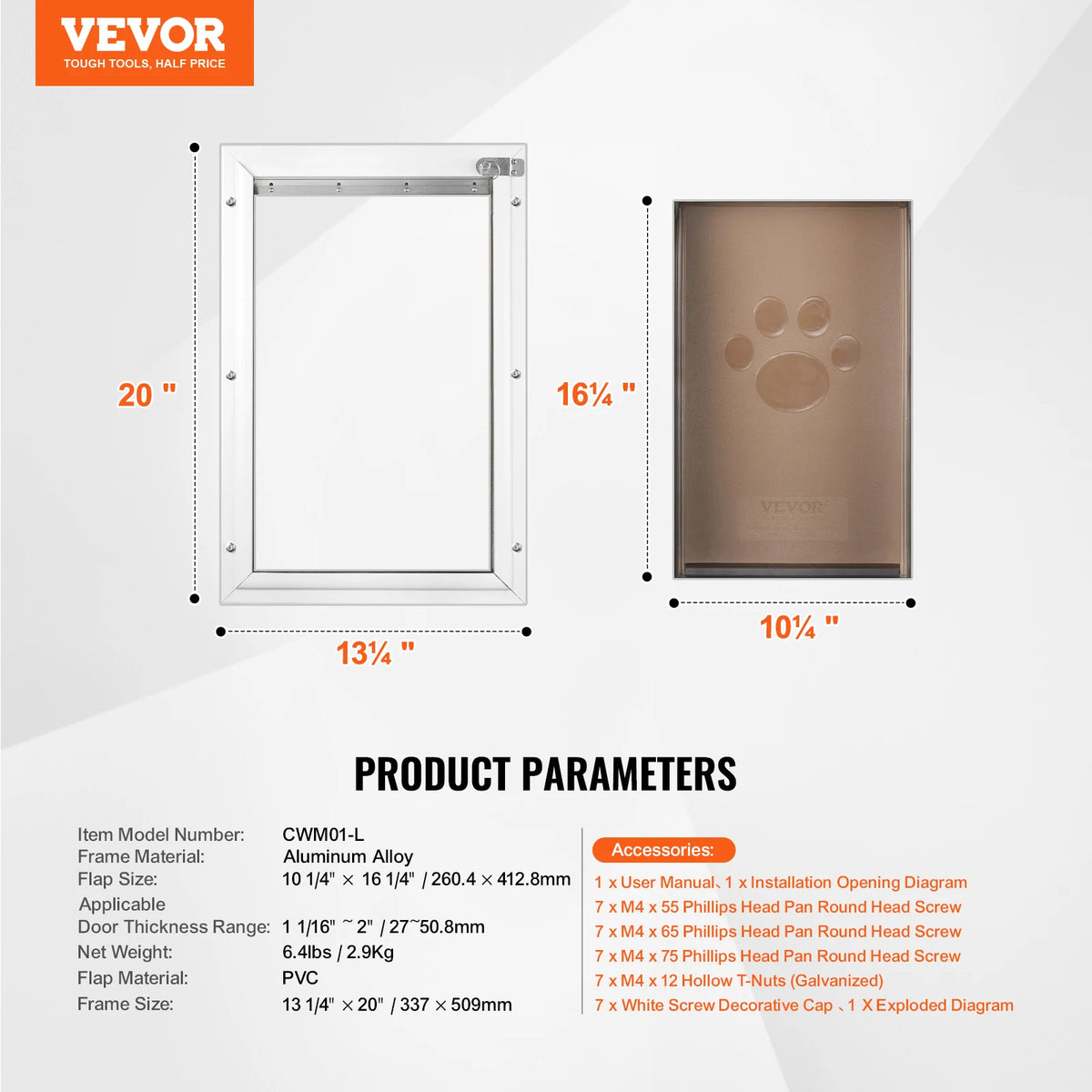 SucceBuy Pet Door Aluminum Frame With Lock Weatherproof Flap