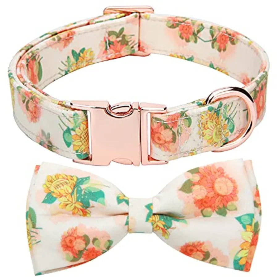 Adjustable Bow Tie Dog Collar Printed Cute Patterns Spring Summer Soft Pet Collars for Dogs