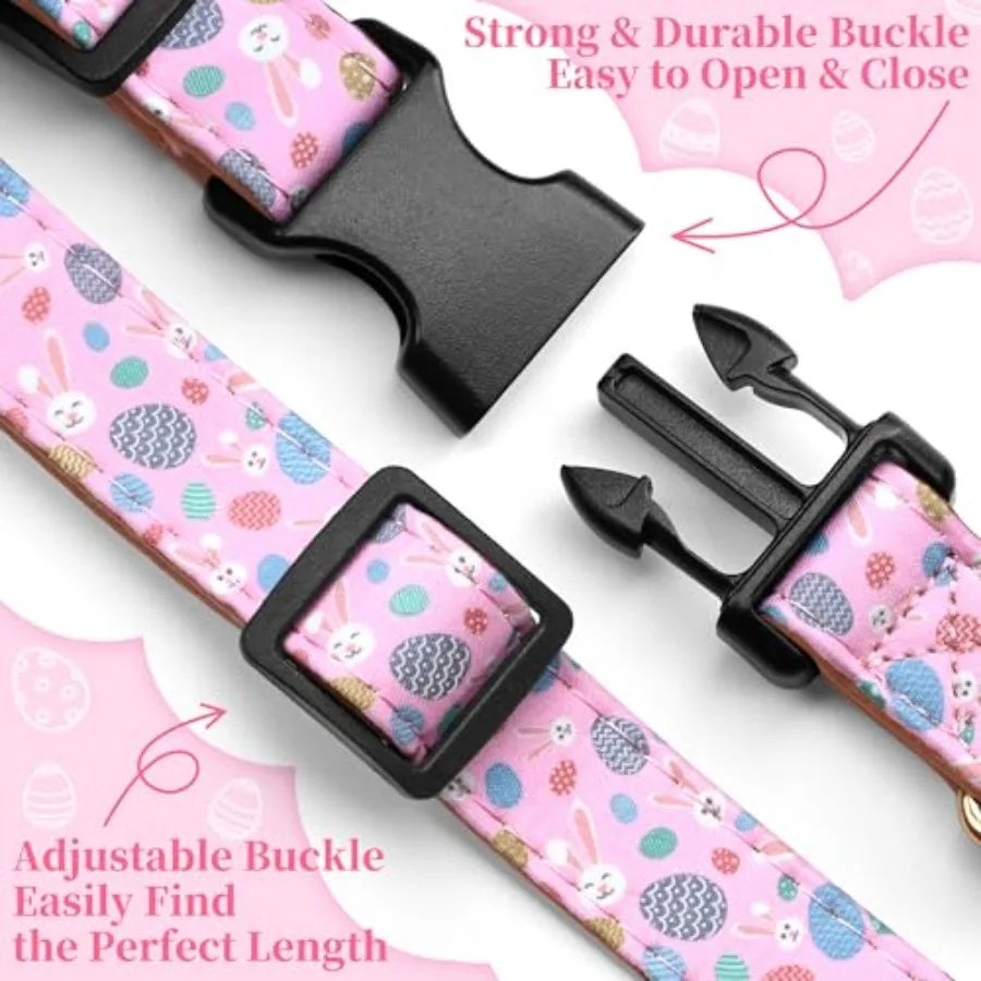 Easter Rabbits Eggs Adjustable Dog Collar Girl Boy Puppy with Detachable Bowtie, Cute Easter Bunny Pet Collar Dog Collar, Soft