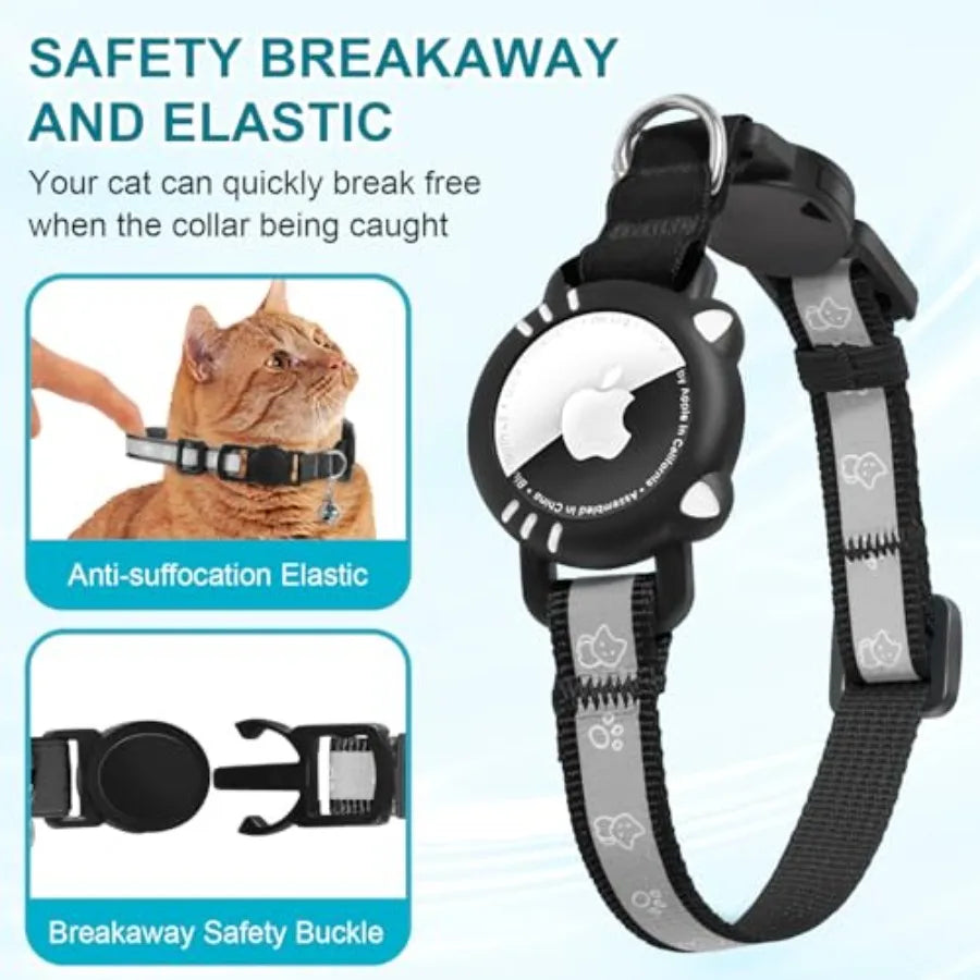 Airtag Cat Collar, Reflective Cat Collar with Apple Air Tag Holder, Breakaway GPS Tracker Pet Collar with Bell for Cat Kitten,