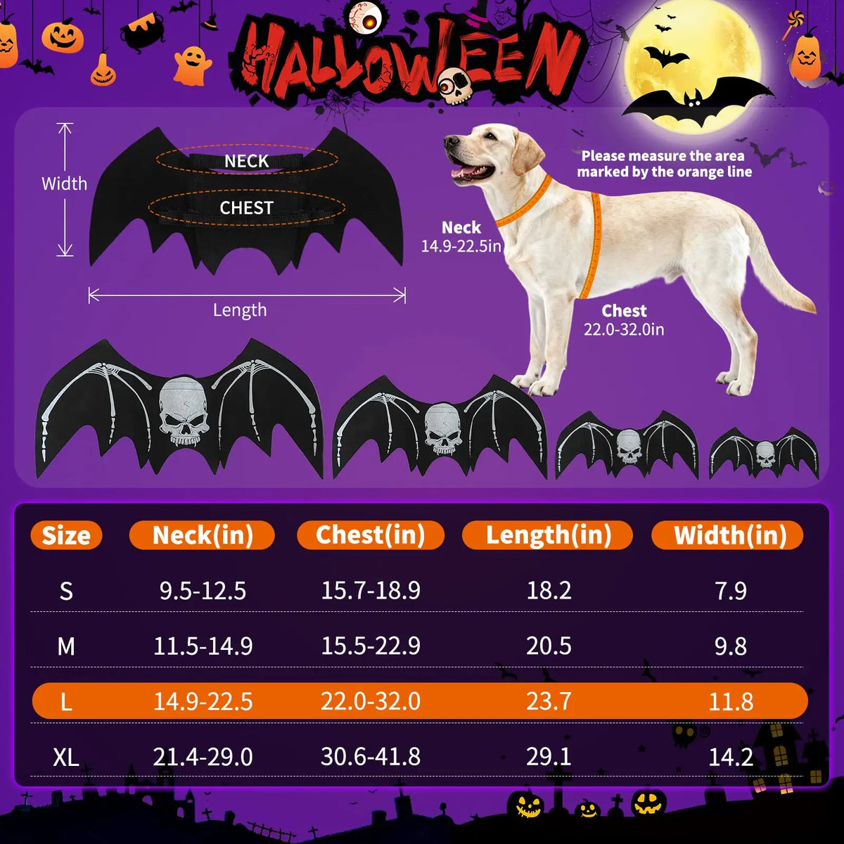 Halloween Bat Wing Dog Costume Skeleton Print And Pumpkin Bell