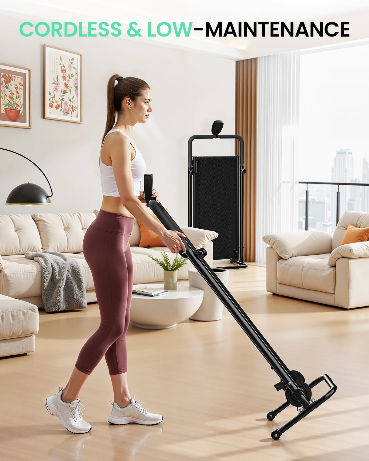 AKLUER Motorless Treadmill With Dual Flywheels Fixed Incline LCD Monitor