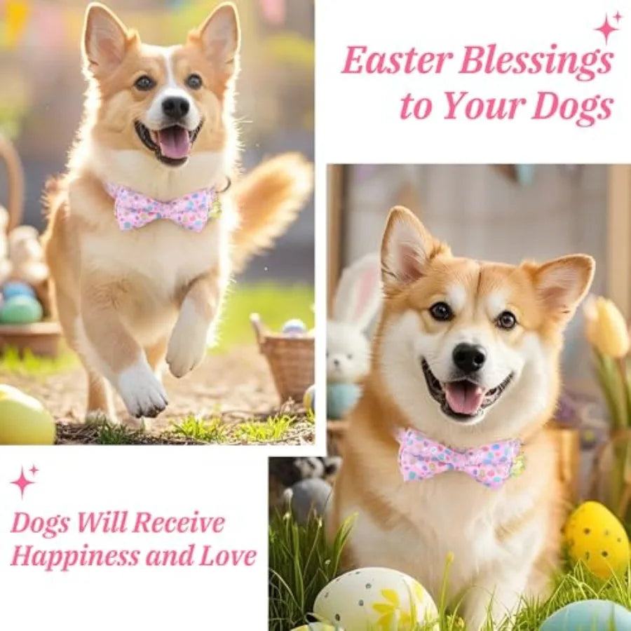 Easter Rabbits Eggs Adjustable Dog Collar Girl Boy Puppy with Detachable Bowtie, Cute Easter Bunny Pet Collar Dog Collar, Soft