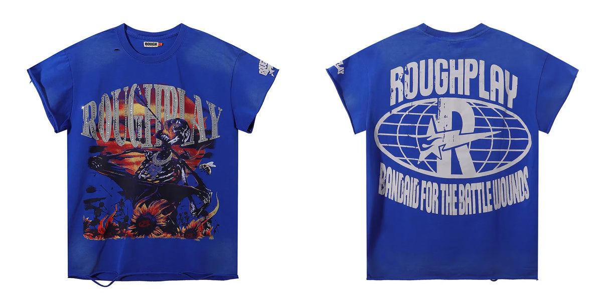 New 26SS Rough Play Thuglife Print Street Fashion 100% Cotton Men's and Women's Loose Short Sleeved T-shirt Y2K Men Vest T-shirts Tops