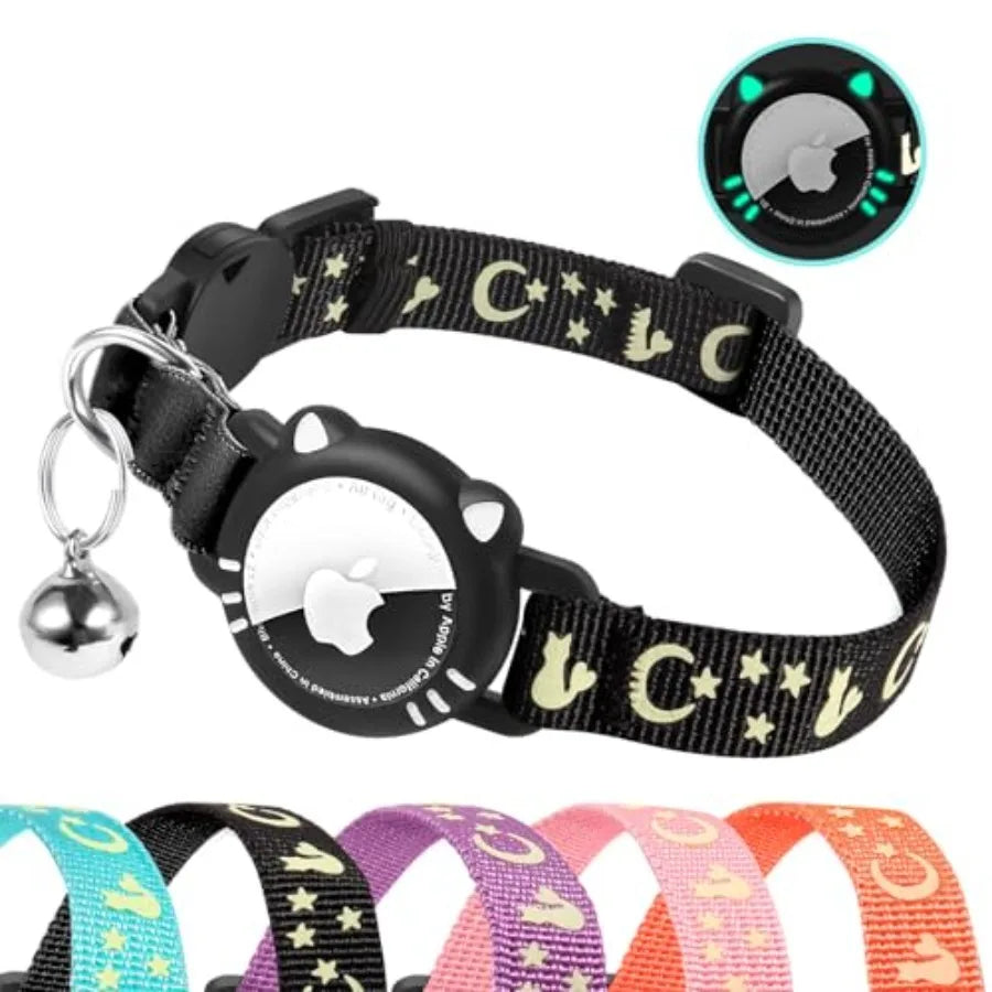 Cat Collar with Airtag Holder, Reflective Cats Collar Breakaway with Bell, Pet Tracker Compatible with Apple Air Tag for Kitten