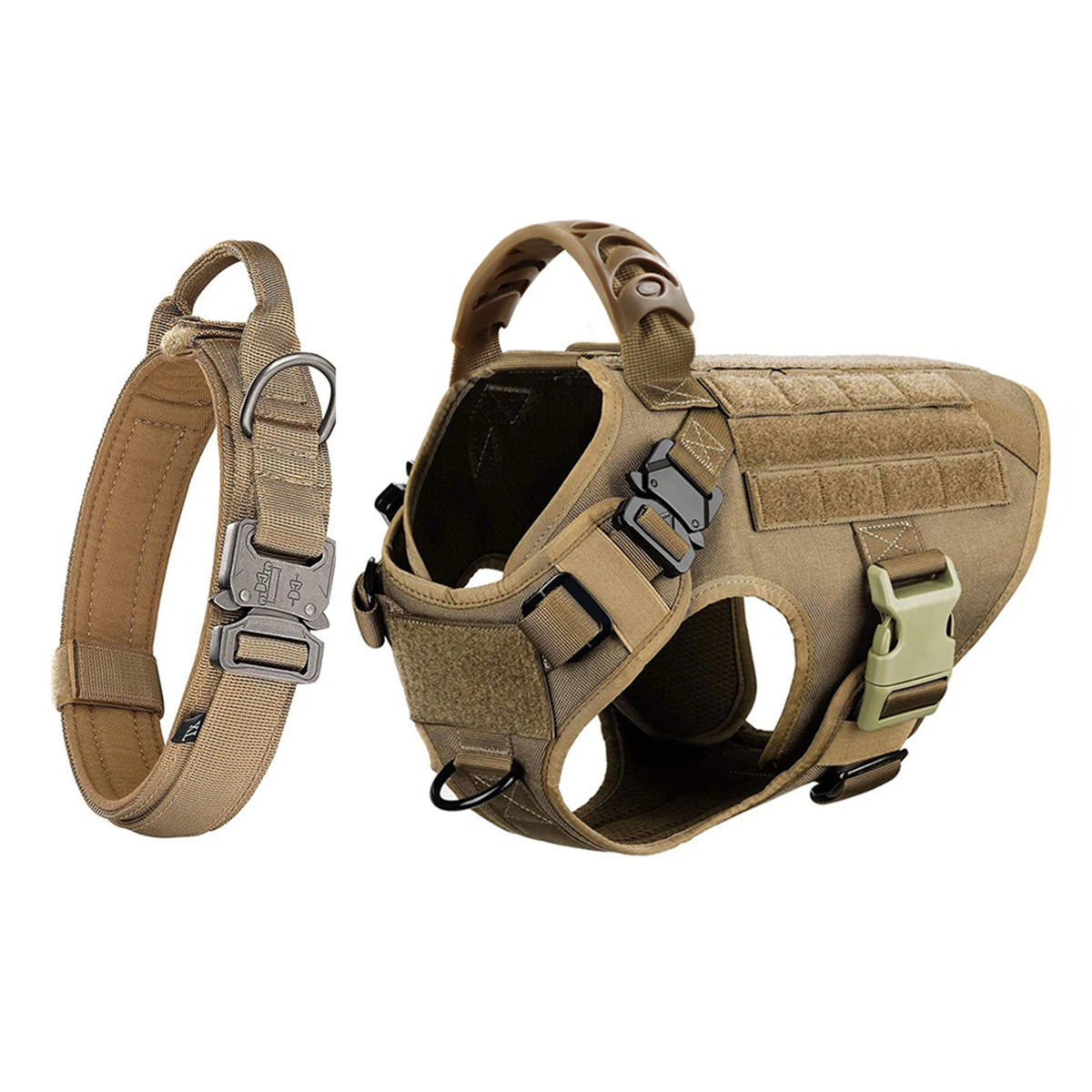 Dog Harness Collar Set Adjustable Tactical Dog Vest Harness And Durable Nylon Dog Collar Combo For Small Medium Large Dogs Outdoor Walking Training