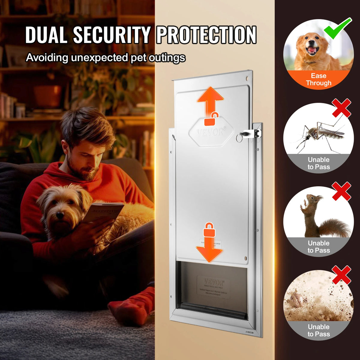 SucceBuy Pet Door Aluminum Frame With Lock Weatherproof Flap
