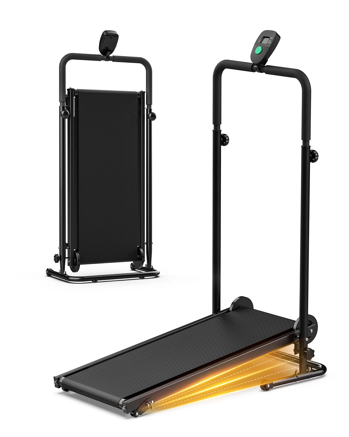 AKLUER Motorless Treadmill With Dual Flywheels Fixed Incline LCD Monitor