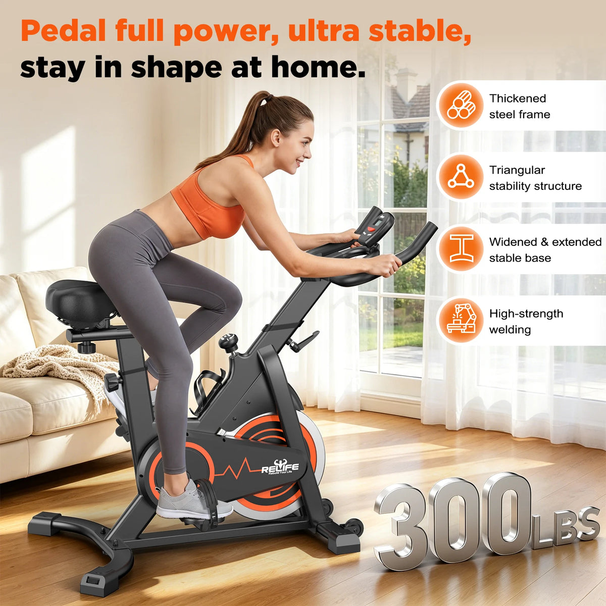 Stationary Bike Belt Drive Indoor Cycling With LCD Monitor