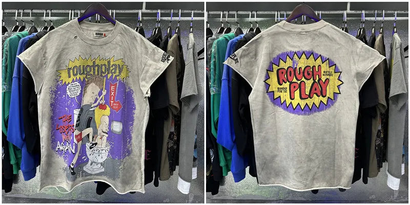 New 26SS Rough Play Thuglife Print Street Fashion 100% Cotton Men's and Women's Loose Short Sleeved T-shirt Y2K Men Vest T-shirts Tops