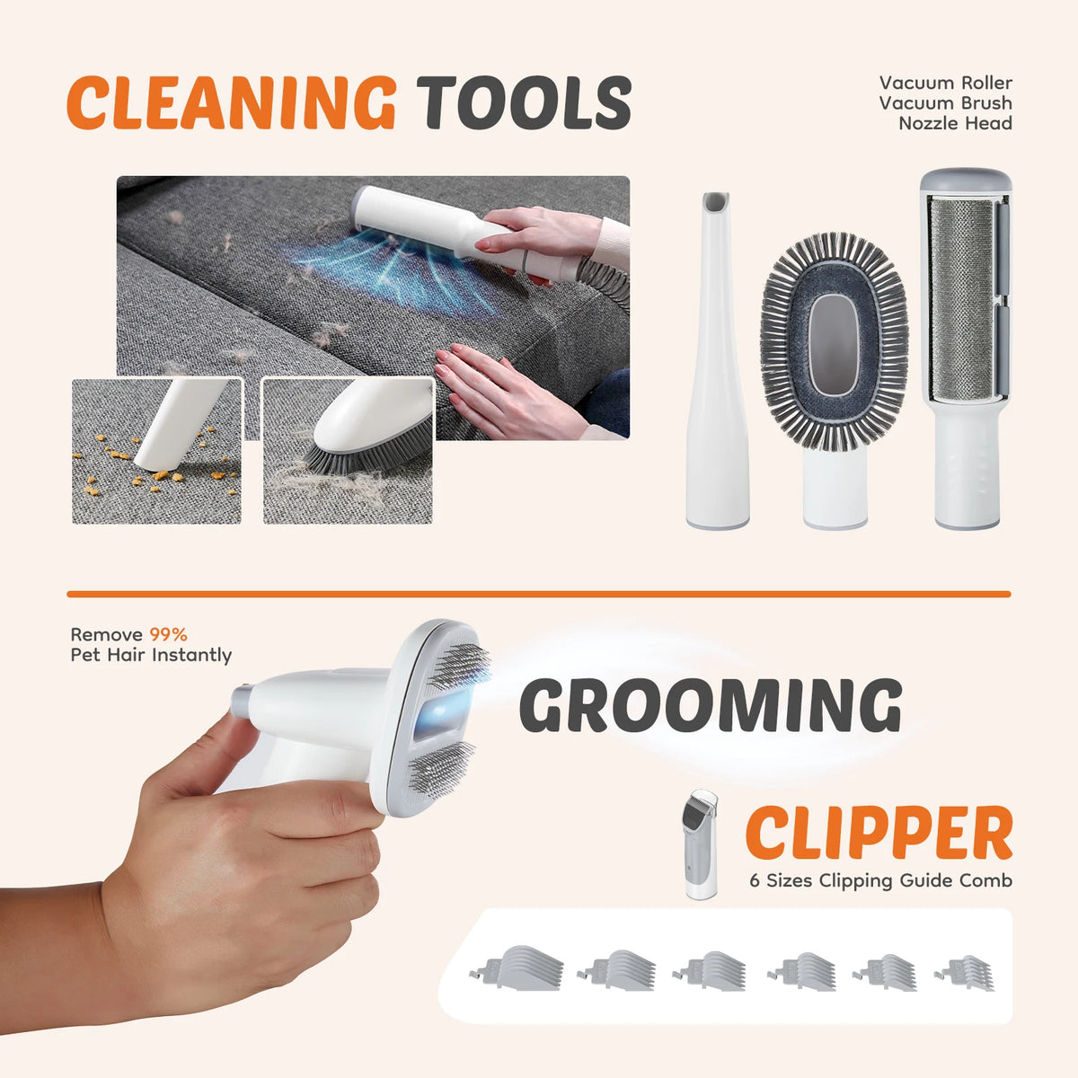Professional Pet Grooming Vacuum Kit With Cordless Low Noise Clippers