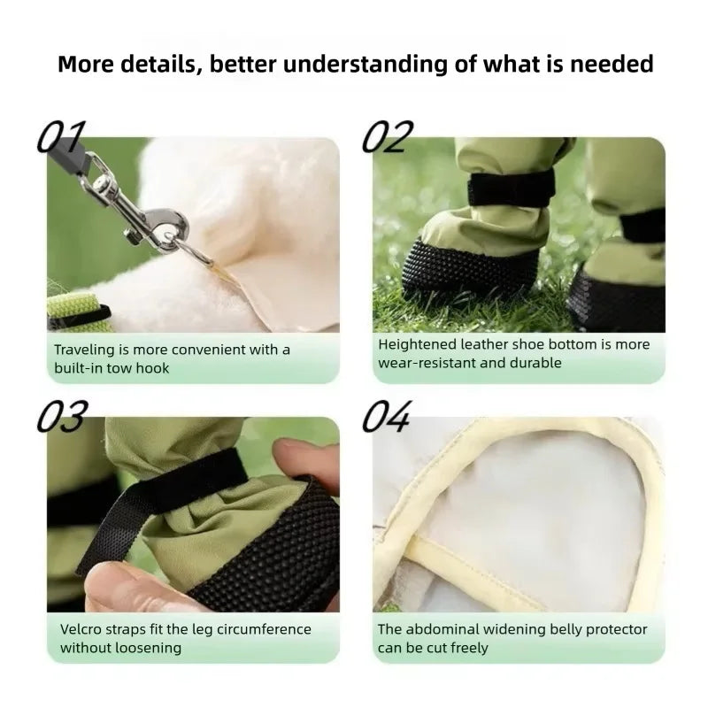 Adjustable Dog Boots With Suspenders And Anti Slip Snow Protection