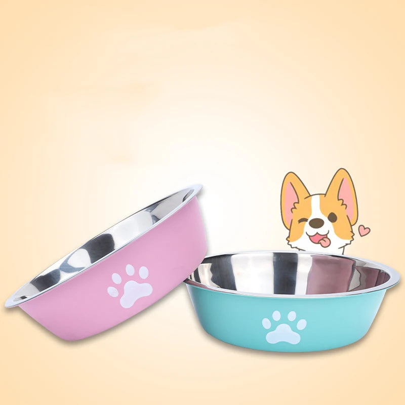 Stainless Steel Pet Bowl With Paw Print Non Slip Base