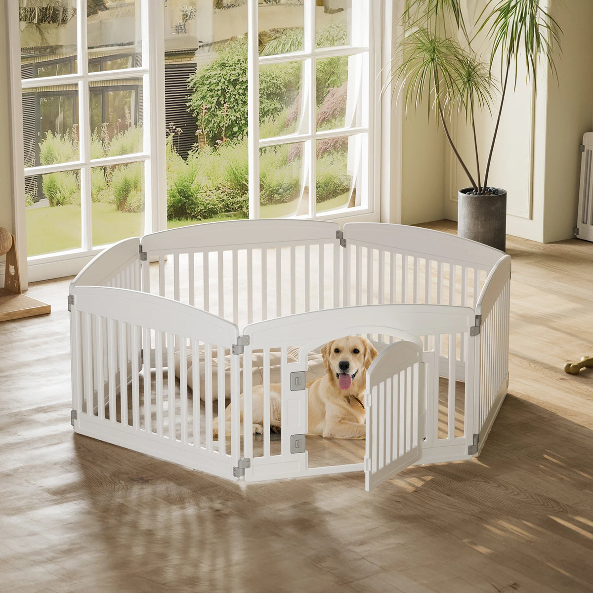 JHK Folding Plastic Dog Playpen for Indoor and Outdoor Use