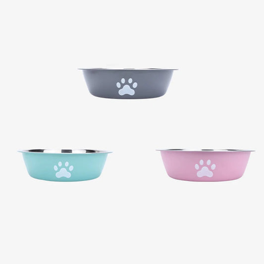 Stainless Steel Pet Bowl With Paw Print Non Slip Base