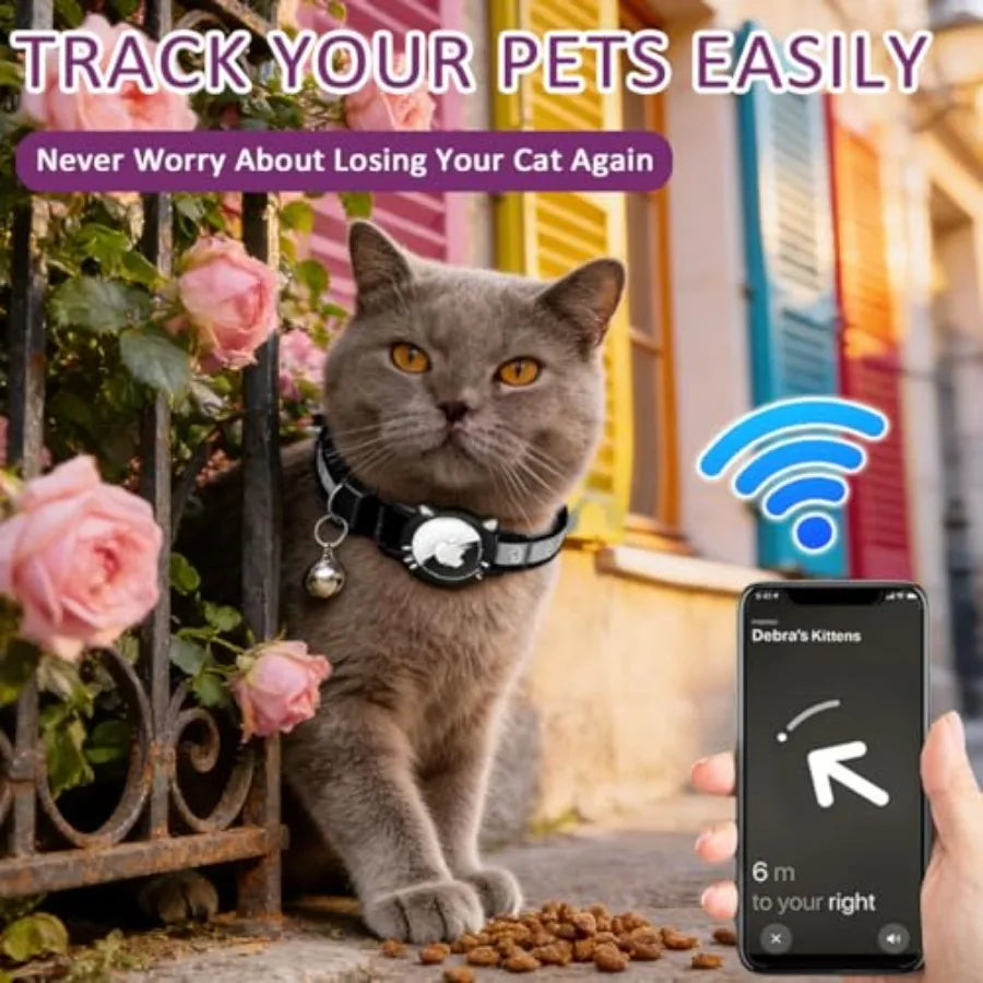 Airtag Cat Collar, Reflective Cat Collar with Apple Air Tag Holder, Breakaway GPS Tracker Pet Collar with Bell for Cat Kitten,
