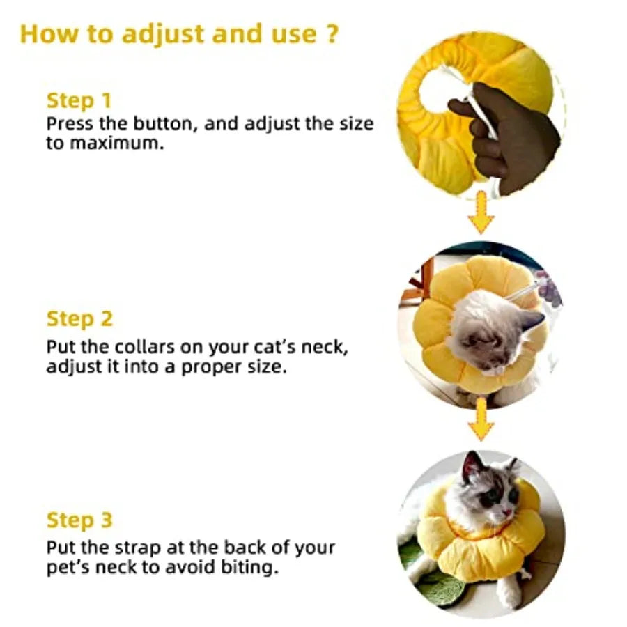 Cat Small Dog Recovery Collar, Cute Sunflower Neck Cone After Surgery, Adjustable Pet E Collar, Wound Healing Protective Cone S