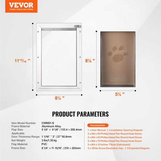 SucceBuy Pet Door Aluminum Frame With Lock Weatherproof Flap