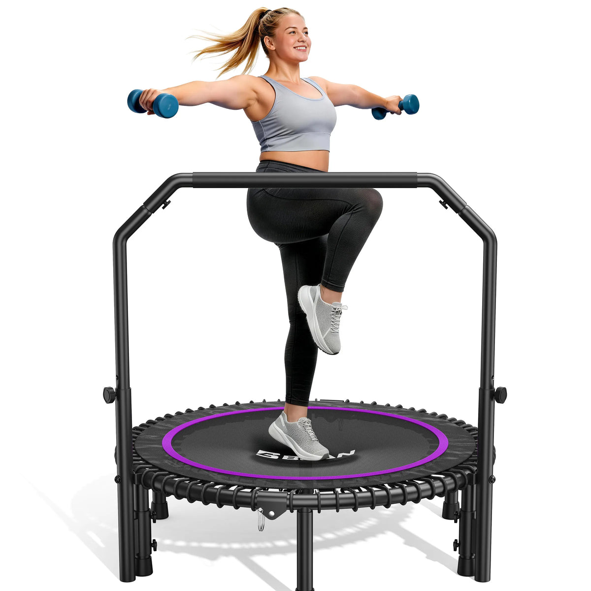 BCAN Mini Rebounder Trampoline With Adjustable Handle For Full Body Workout