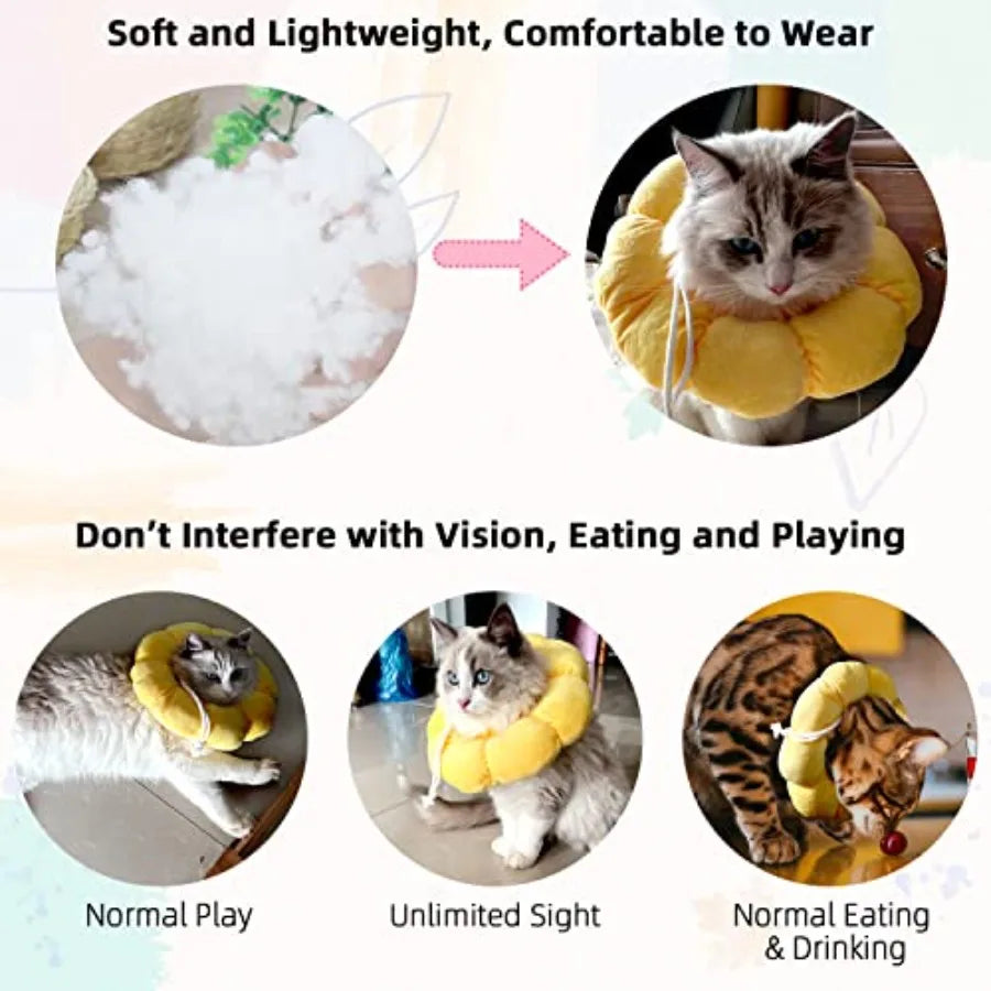Cat Small Dog Recovery Collar, Cute Sunflower Neck Cone After Surgery, Adjustable Pet E Collar, Wound Healing Protective Cone S