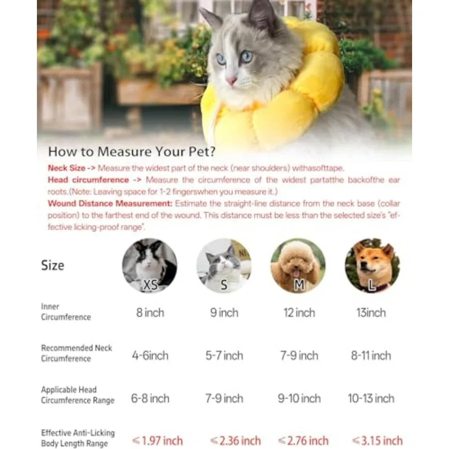 Cat Small Dog Recovery Collar, Cute Sunflower Neck Cone After Surgery, Adjustable Pet E Collar, Wound Healing Protective Cone S