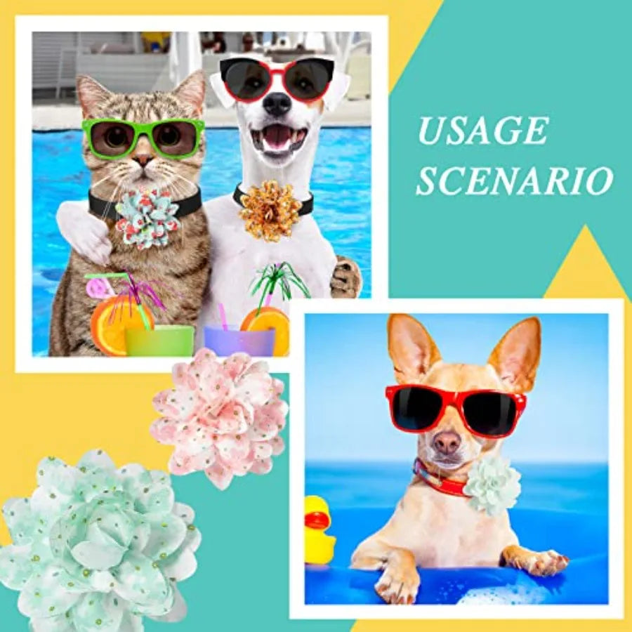 30 Pcs Flowers Dog Collar Pet Bow Ties Multi-color Sunflower Dog Charms Flower for Accessories Small Medium Large Cat Puppy Col