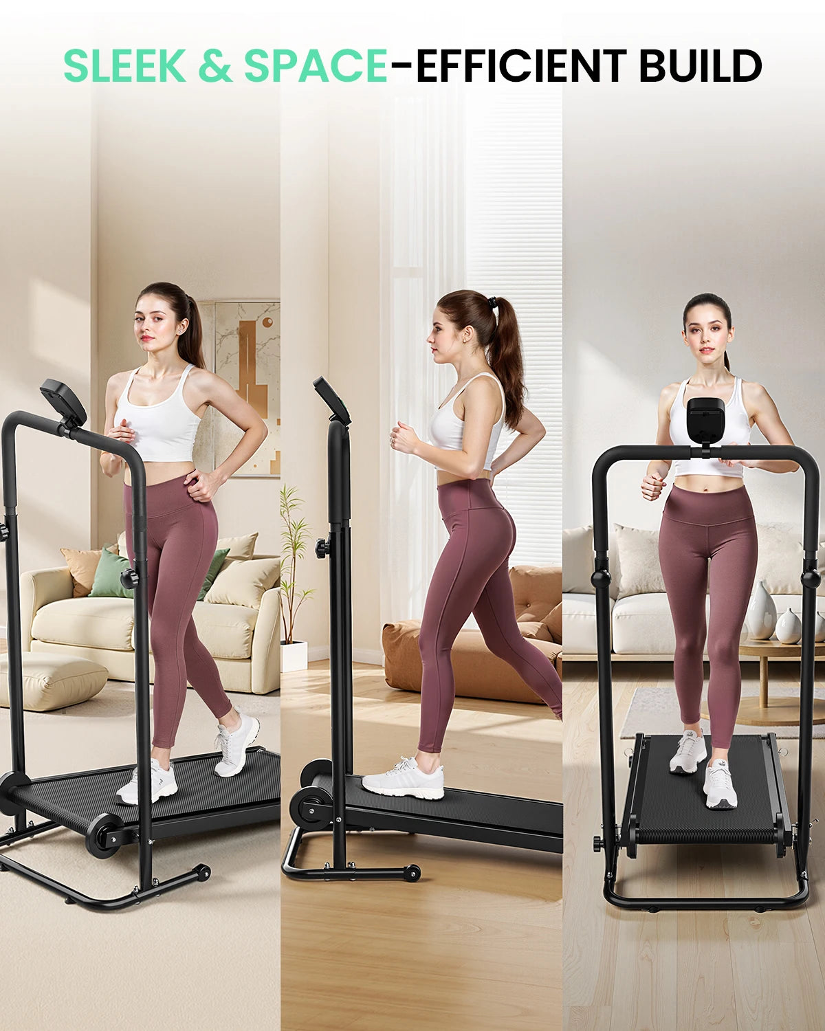 AKLUER Motorless Treadmill With Dual Flywheels Fixed Incline LCD Monitor