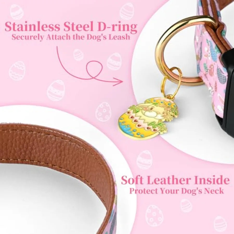 Easter Rabbits Eggs Adjustable Dog Collar Girl Boy Puppy with Detachable Bowtie, Cute Easter Bunny Pet Collar Dog Collar, Soft