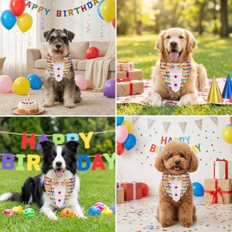 Dog Tuxedo, Adjustable Happy Print Pet Bowtie Collar Bandana for Dogs S