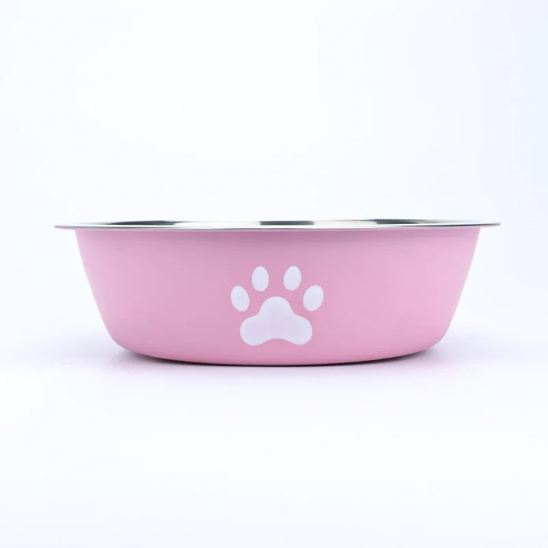 Stainless Steel Pet Bowl With Paw Print Non Slip Base