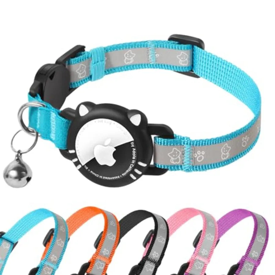 Airtag Cat Collar, Reflective Cat Collar with Apple Air Tag Holder, Breakaway GPS Tracker Pet Collar with Bell for Cat Kitten,