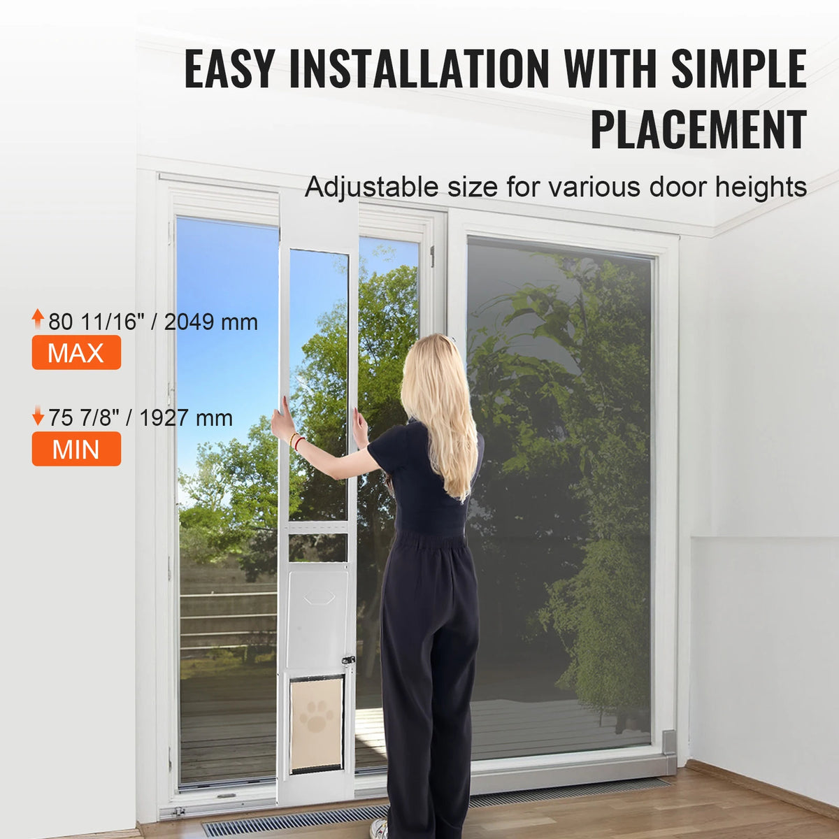 SucceBuy Adjustable Height Dog Door With Sliding Glass Aluminum Frame