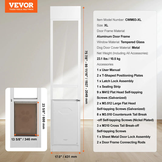 SucceBuy Adjustable Height Dog Door With Sliding Glass Aluminum Frame