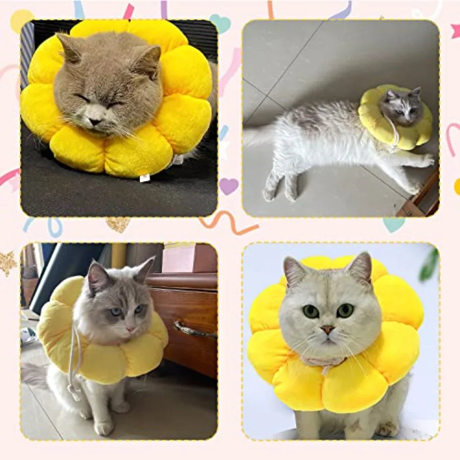 Cat Small Dog Recovery Collar, Cute Sunflower Neck Cone After Surgery, Adjustable Pet E Collar, Wound Healing Protective Cone S