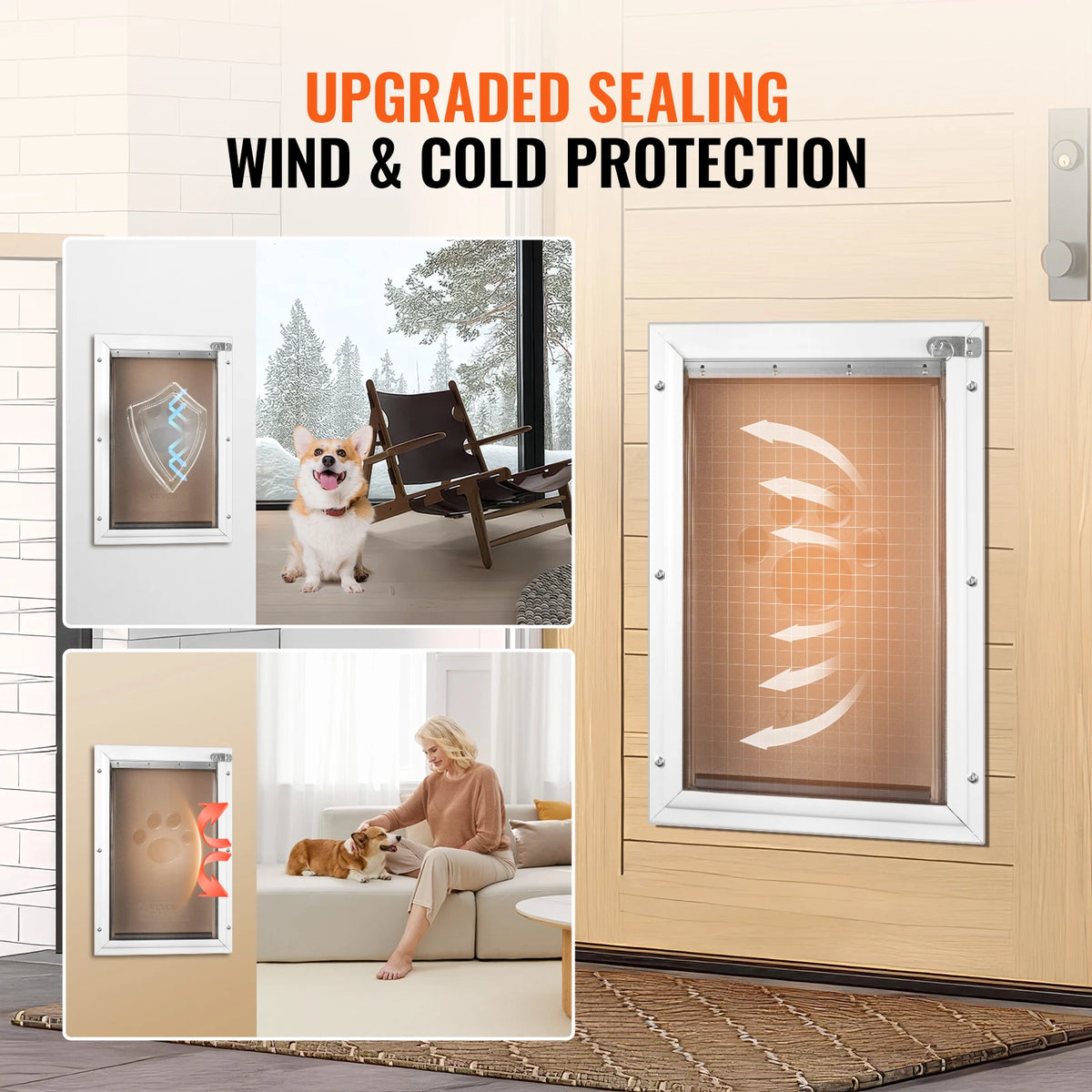 SucceBuy Pet Door Aluminum Frame With Lock Weatherproof Flap