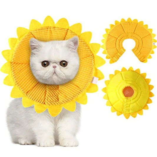 Sunflower Cat Recovery Cone Collar Soft Cotton Pet Cone Collar Adjustable Sunflower Elizabeth Postoperative Protection for Cats