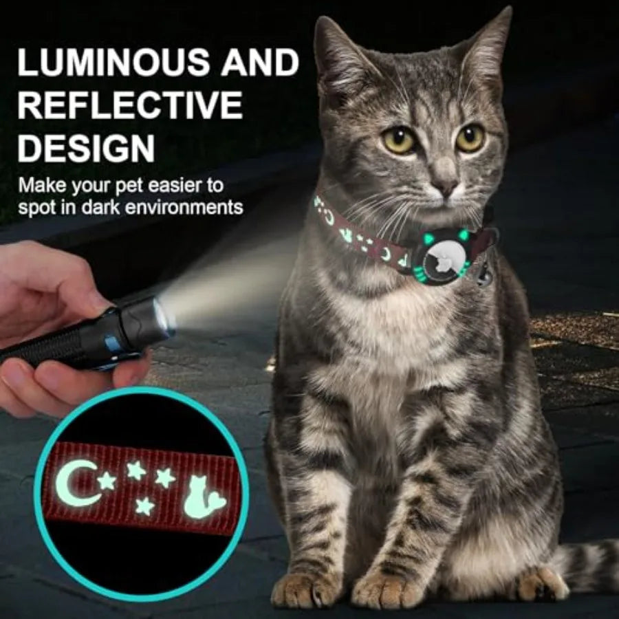 Cat Collar with Airtag Holder, Reflective Cats Collar Breakaway with Bell, Pet Tracker Compatible with Apple Air Tag for Kitten