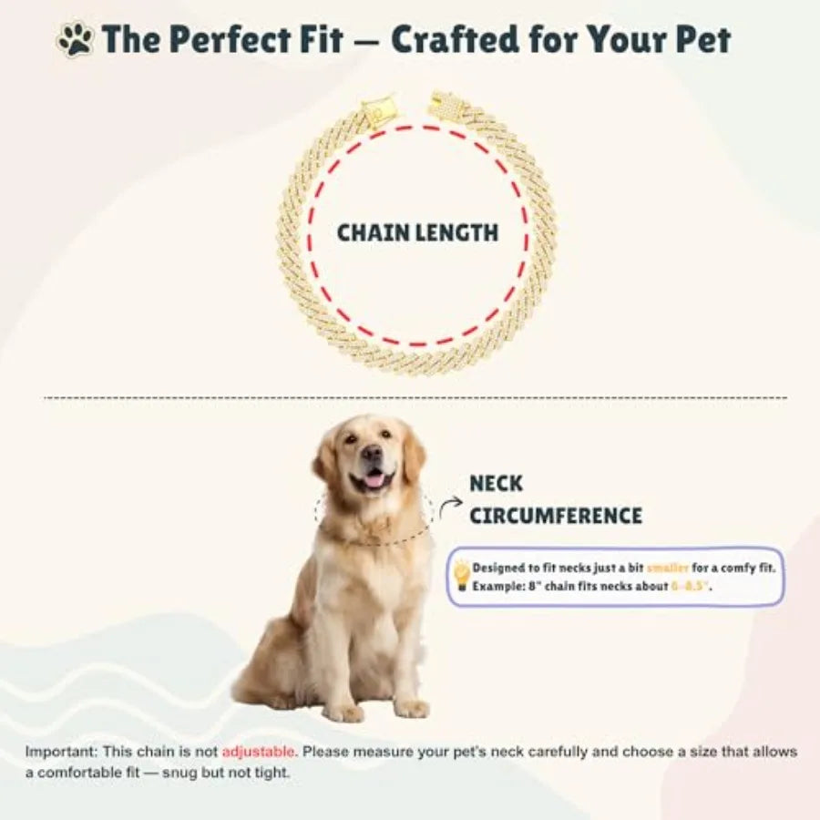 Luxury Cuban Link Dog Collar Dog Chain Necklace with Diamond Rhinestones - 0.59 Inch Width Metal Pet Collar Jewelry for Small M
