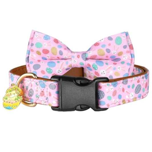 Easter Rabbits Eggs Adjustable Dog Collar Girl Boy Puppy with Detachable Bowtie, Cute Easter Bunny Pet Collar Dog Collar, Soft